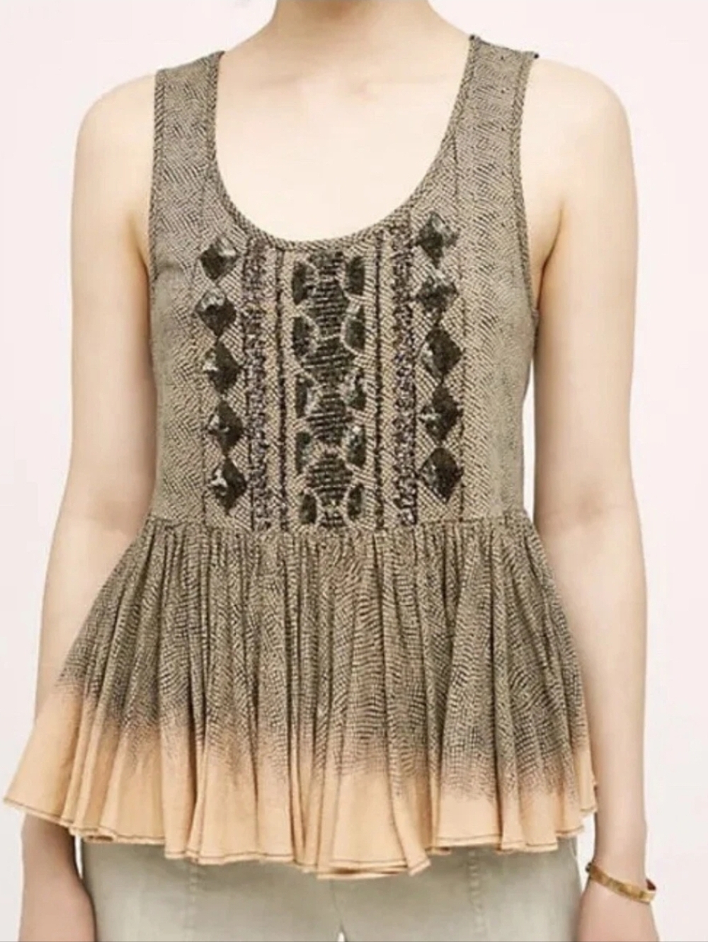 Anthropologie Akemi +  Kin Swing Beaded Peplum Top